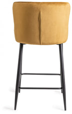Mustard Yellow Velvet Fabric Bar Stool Diamond Quilted Stitched - Home Furniture Interiors