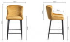 Mustard Yellow Velvet Fabric Bar Stool Diamond Quilted Stitched - Home Furniture Interiors