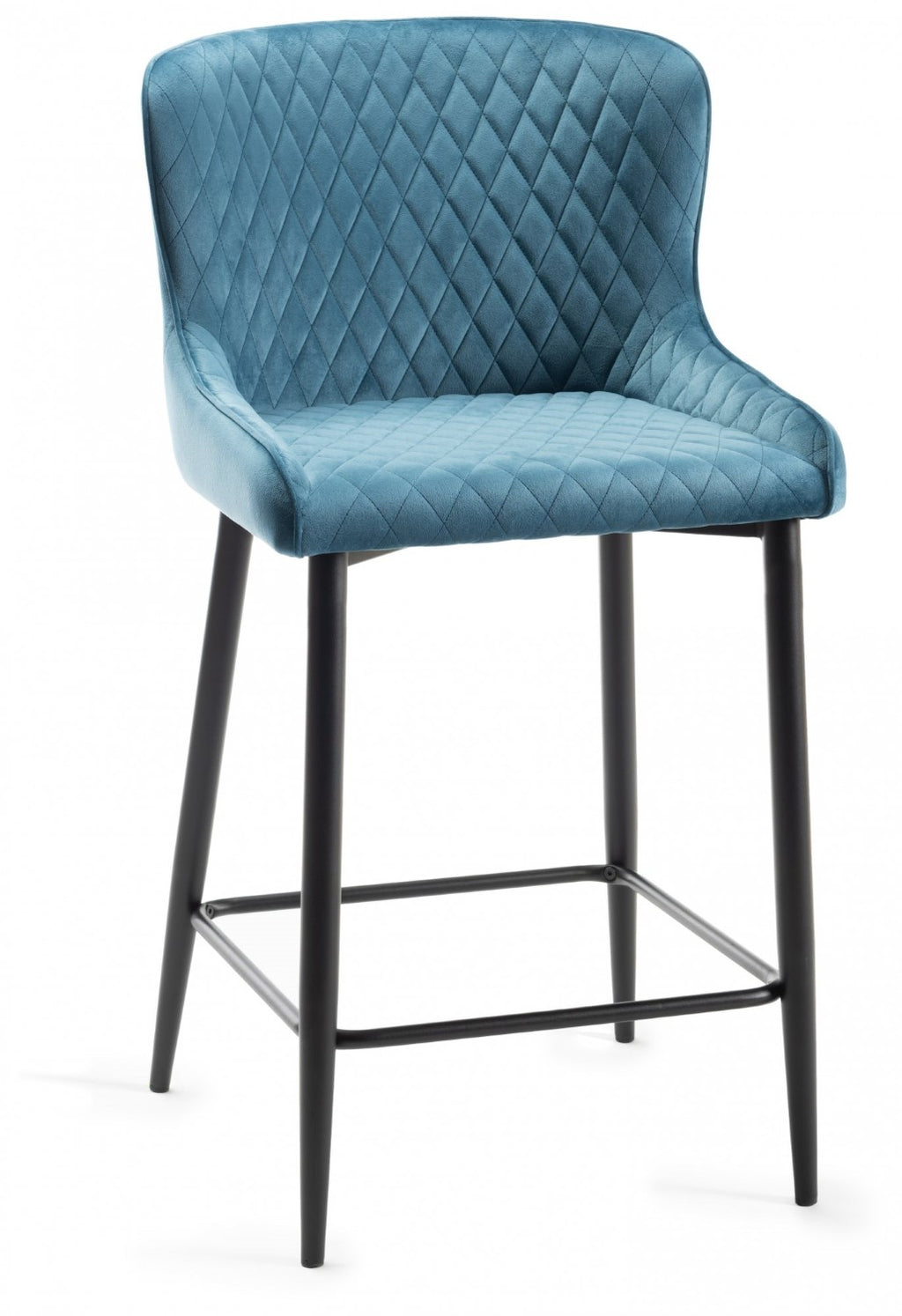 Blue Velvet Fabric Bar Stool Black Legs - Home Furniture Interiors