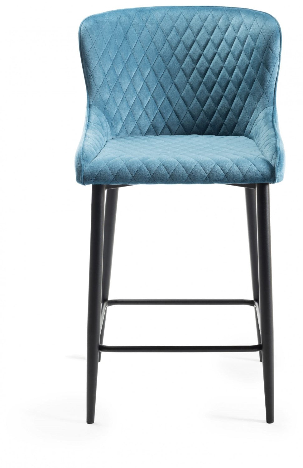 Blue Velvet Fabric Bar Stool Black Legs - Home Furniture Interiors