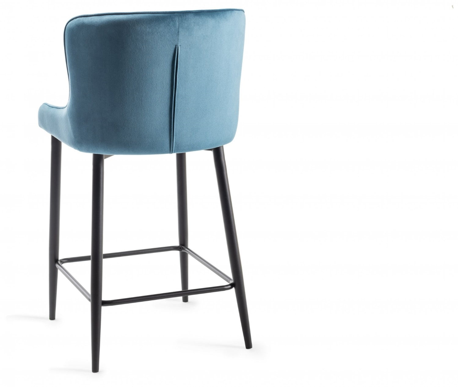 Blue Velvet Fabric Bar Stool Black Legs - Home Furniture Interiors