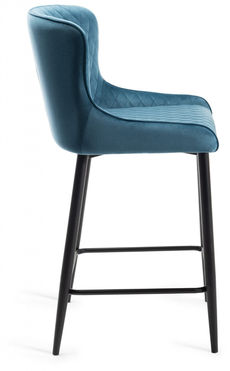 Blue Velvet Fabric Bar Stool Black Legs - Home Furniture Interiors