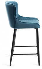 Blue Velvet Fabric Bar Stool Black Legs - Home Furniture Interiors