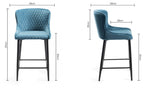 Blue Velvet Fabric Bar Stool Black Legs - Home Furniture Interiors