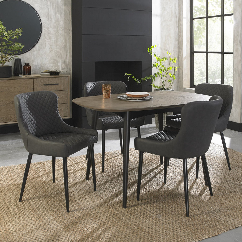 Grey Leather Diamond Stitched Dining Chair Black Legs - Home Furniture Interiors