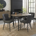Grey Leather Diamond Stitched Dining Chair Black Legs - Home Furniture Interiors