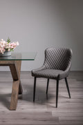 Grey Leather Diamond Stitched Dining Chair Black Legs