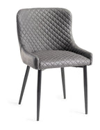 Grey Leather Diamond Stitched Dining Chair Black Legs - Home Furniture Interiors