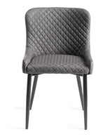 Grey Leather Diamond Stitched Dining Chair Black Legs - Home Furniture Interiors