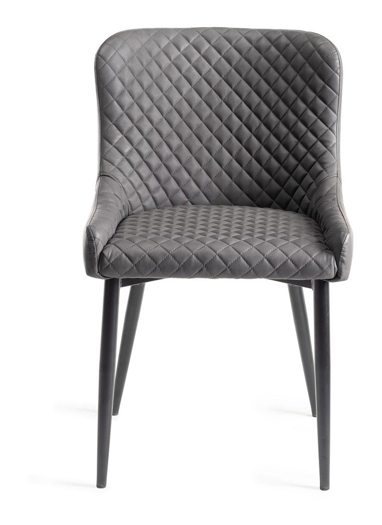 Grey Leather Diamond Stitched Dining Chair Black Legs - Home Furniture Interiors