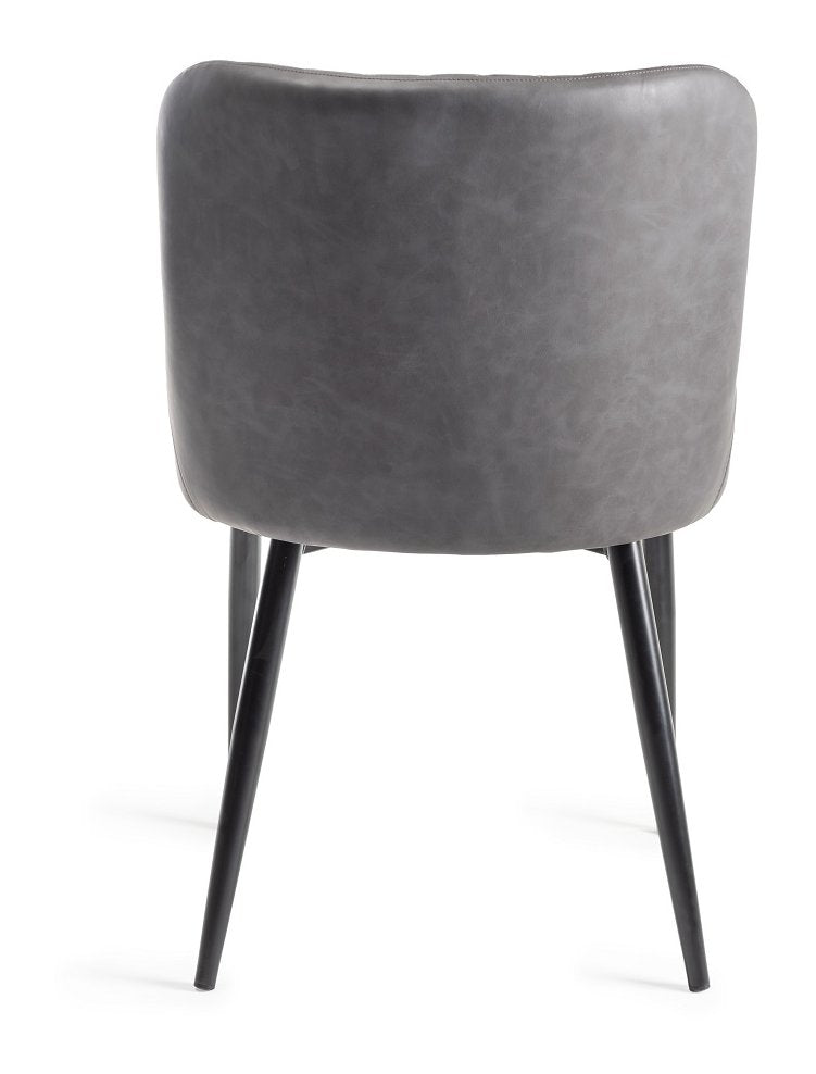 Grey Leather Diamond Stitched Dining Chair Black Legs - Home Furniture Interiors