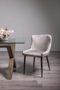 Grey Velvet Fabric Dining Chair Diamond Stitched Black Legs