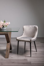 Grey Velvet Fabric Dining Chair Diamond Stitched Black Legs
