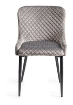 Grey Velvet Fabric Dining Chair Diamond Stitched Black Legs - Home Furniture Interiors