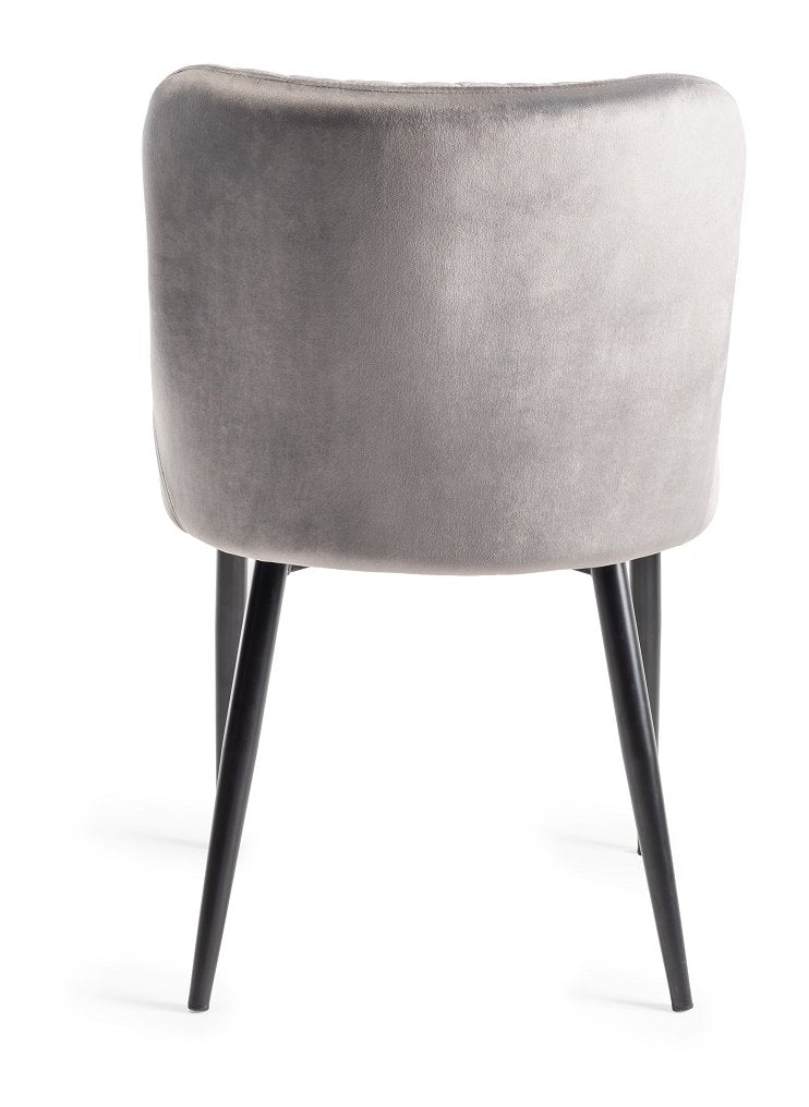 Grey Velvet Fabric Dining Chair Diamond Stitched Black Legs - Home Furniture Interiors