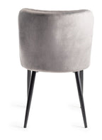 Grey Velvet Fabric Dining Chair Diamond Stitched Black Legs - Home Furniture Interiors
