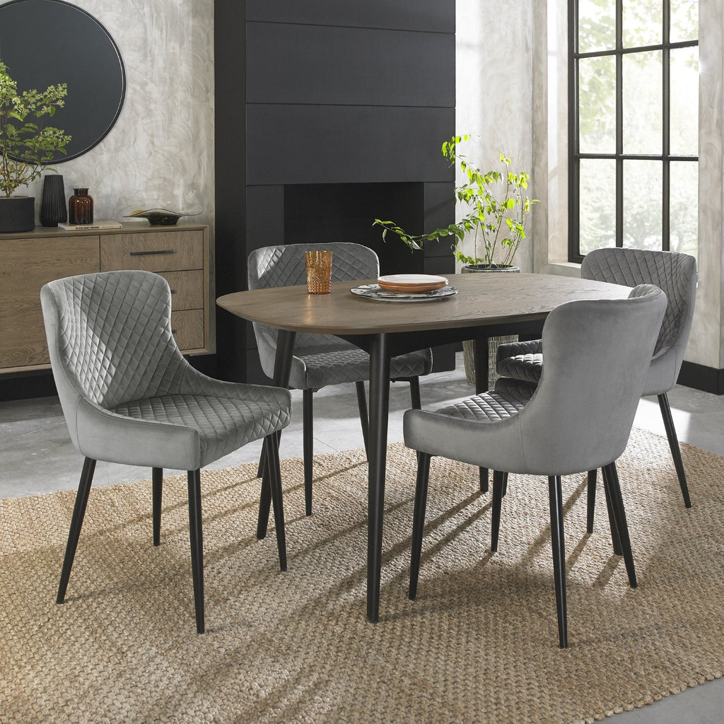 Grey Velvet Fabric Dining Chair Diamond Stitched Black Legs - Home Furniture Interiors