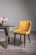 Yellow Velvet Dining Chair Diamond Stitched Pattern
