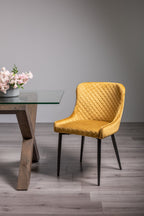 Yellow Velvet Dining Chair Diamond Stitched Pattern