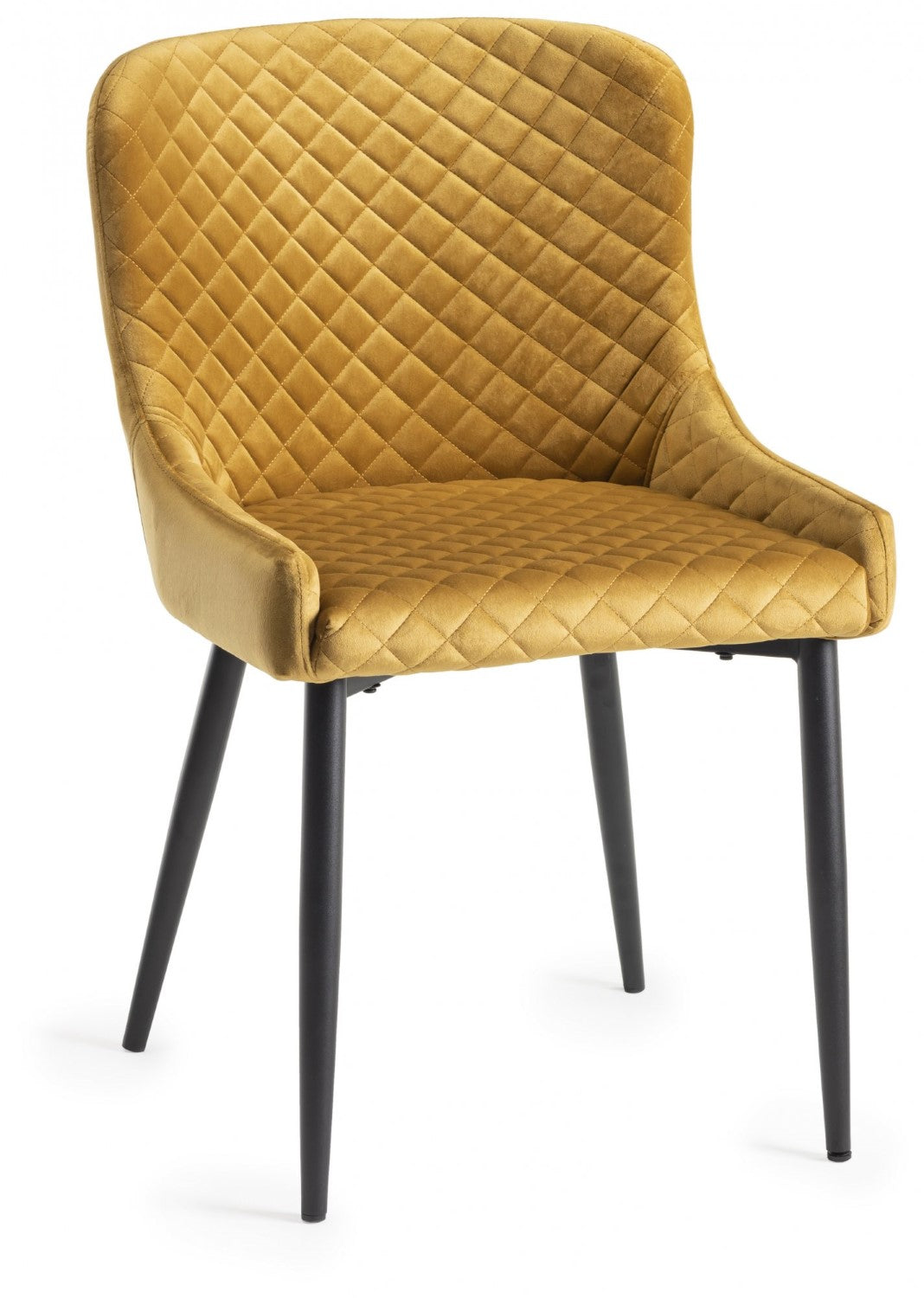 Yellow Velvet Dining Chair Diamond Stitched Pattern - Home Furniture Interiors