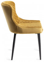 Yellow Velvet Dining Chair Diamond Stitched Pattern - Home Furniture Interiors
