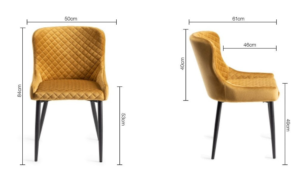 Yellow Velvet Dining Chair Diamond Stitched Pattern - Home Furniture Interiors
