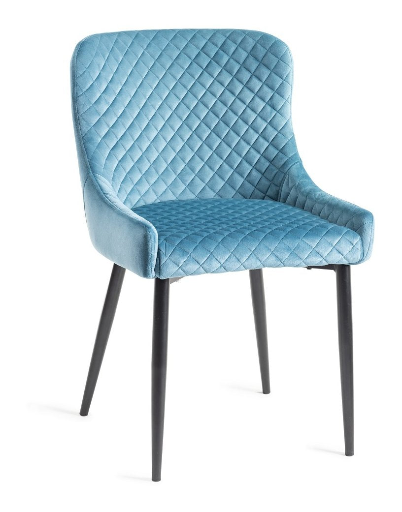 Blue Velvet Fabric Dining Chair Diamond Pattern - Home Furniture Interiors