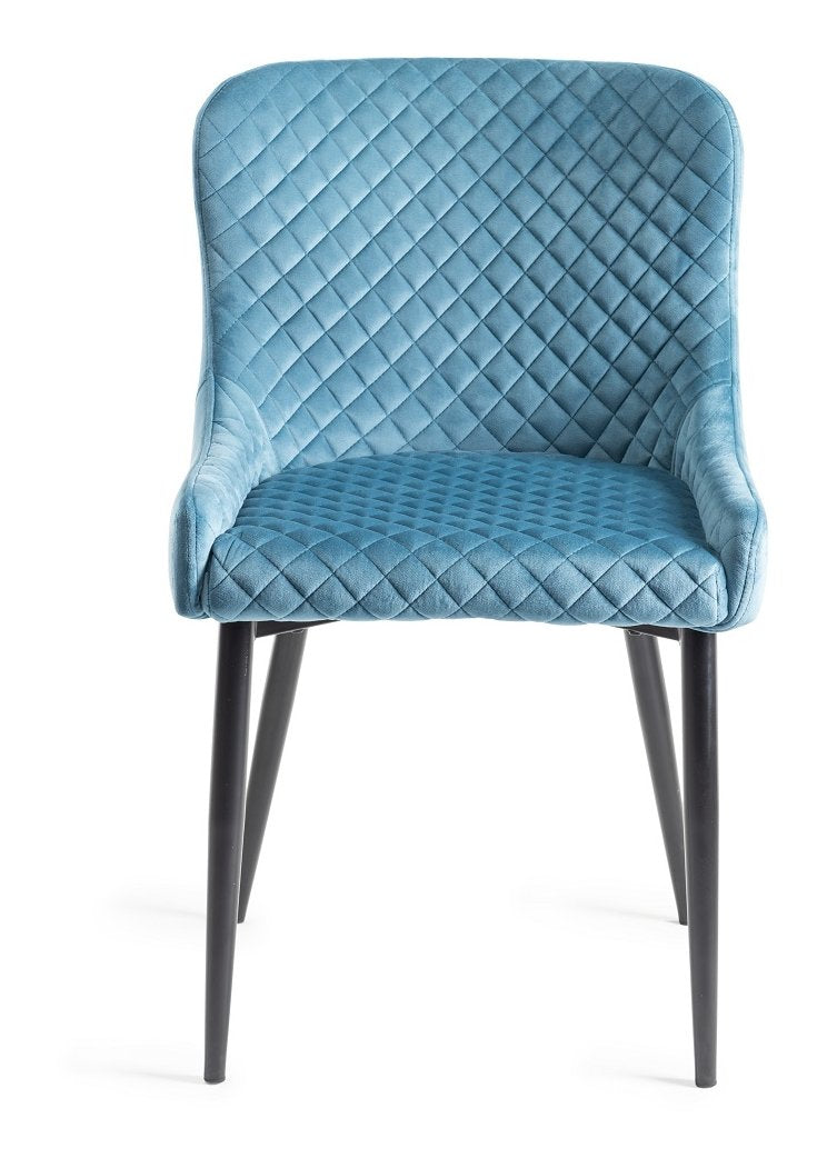 Blue Velvet Fabric Dining Chair Diamond Pattern - Home Furniture Interiors