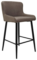 Beige Fabric Kitchen Bar Stool with Black Metal Legs