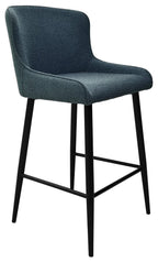 Blue Fabric Kitchen Bar Stool with Black Metal Legs