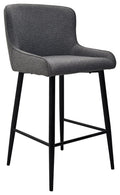 Grey Fabric Kitchen Bar Stool with Black Metal Legs