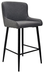 Grey Fabric Kitchen Bar Stool with Black Metal Legs