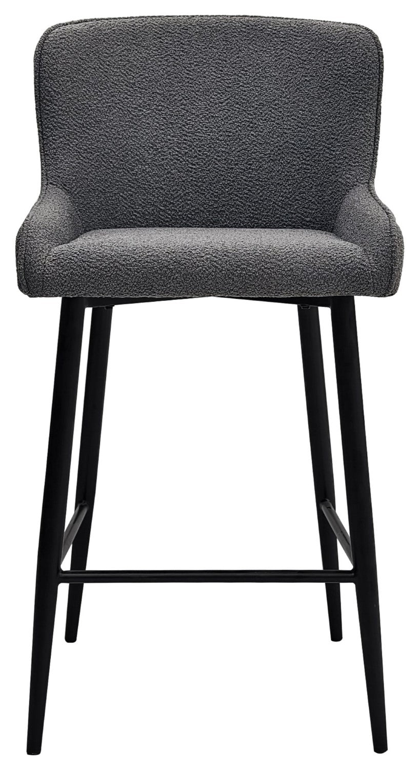 Grey Fabric Kitchen Bar Stool with Black Metal Legs - Home Furniture Interiors