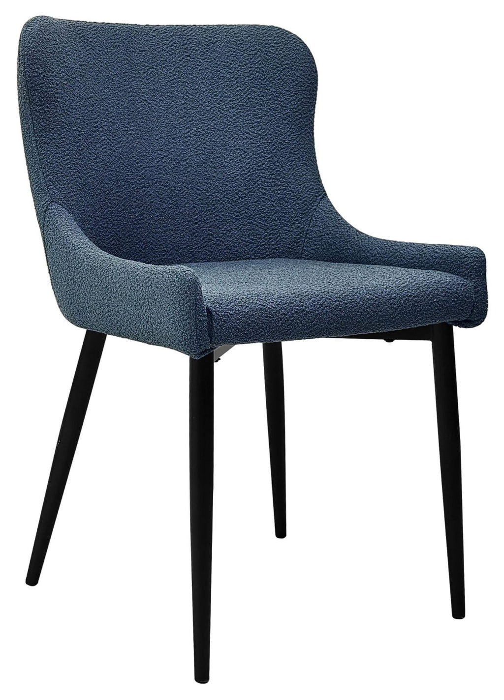 Blue Fabric Dining Chair with Black Metal Legs
