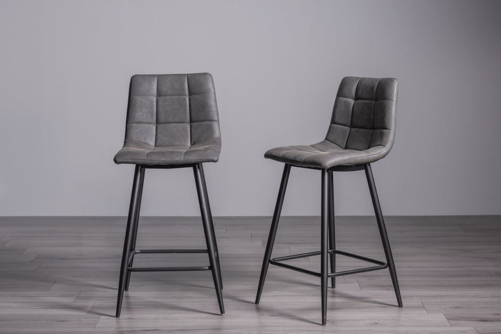Dark Grey Leather Bar Stool Black Metal Legs