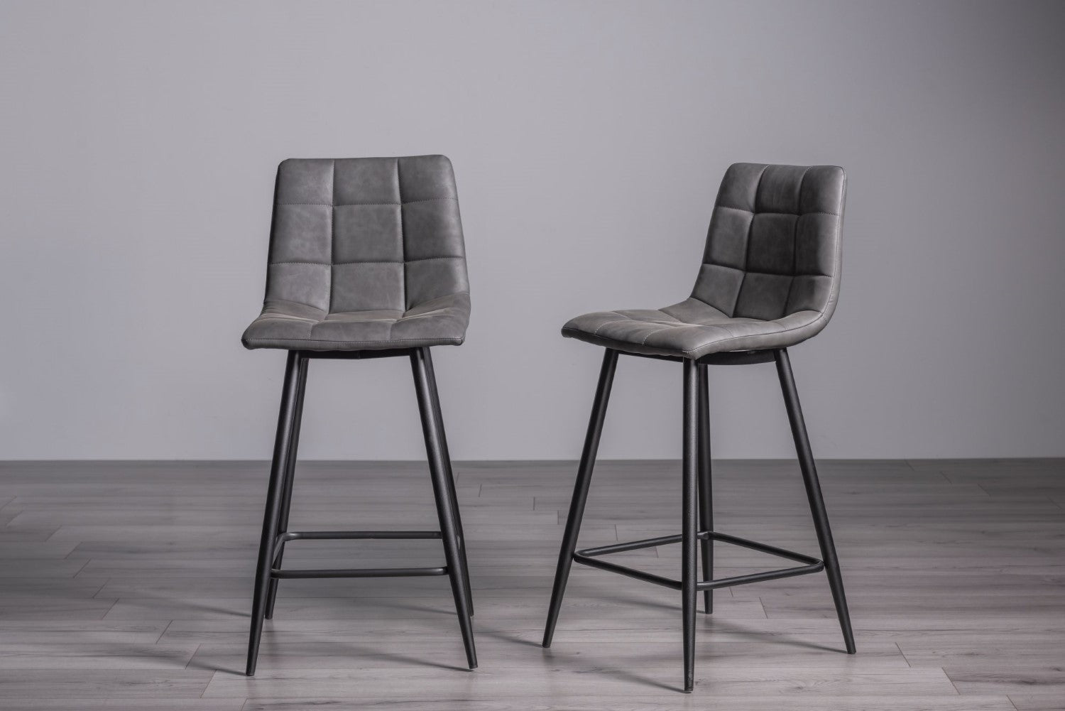 Dark Grey Leather Bar Stool Black Metal Legs