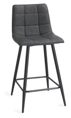 Dark Grey Leather Bar Stool Black Metal Legs - Home Furniture Interiors