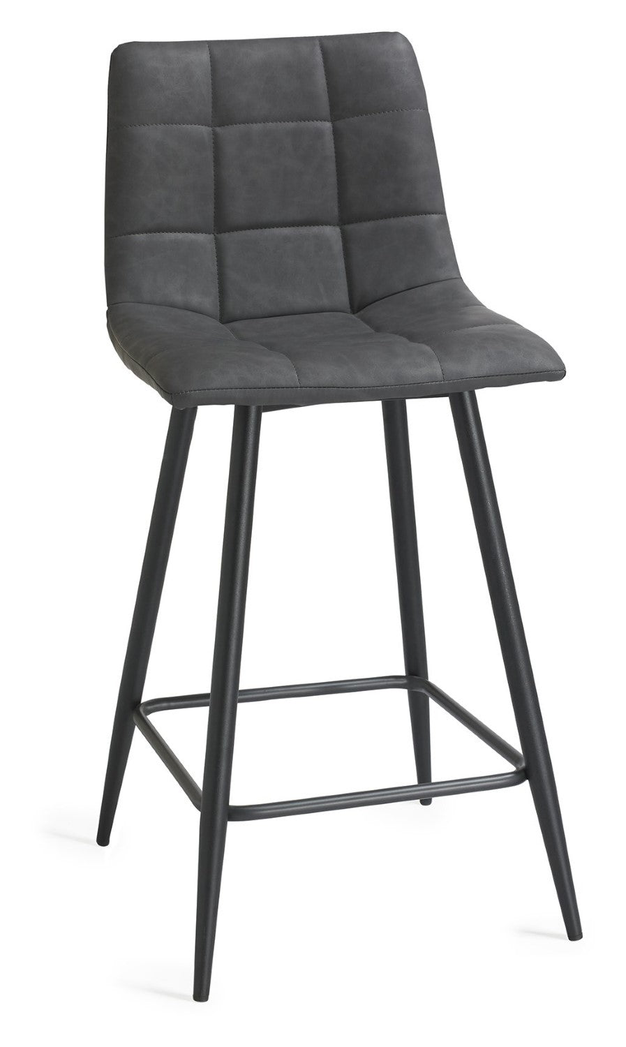 Dark Grey Leather Bar Stool Black Metal Legs - Home Furniture Interiors