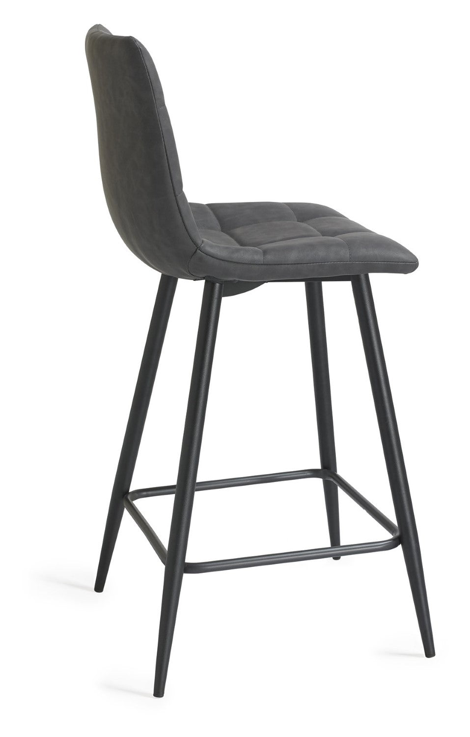Dark Grey Leather Bar Stool Black Metal Legs - Home Furniture Interiors