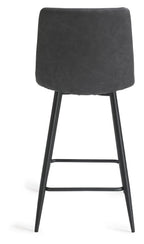 Dark Grey Leather Bar Stool Black Metal Legs - Home Furniture Interiors