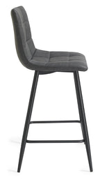 Dark Grey Leather Bar Stool Black Metal Legs - Home Furniture Interiors