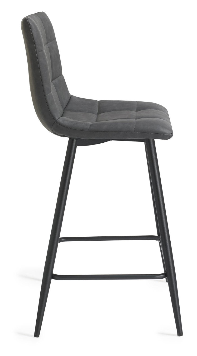 Dark Grey Leather Bar Stool Black Metal Legs - Home Furniture Interiors