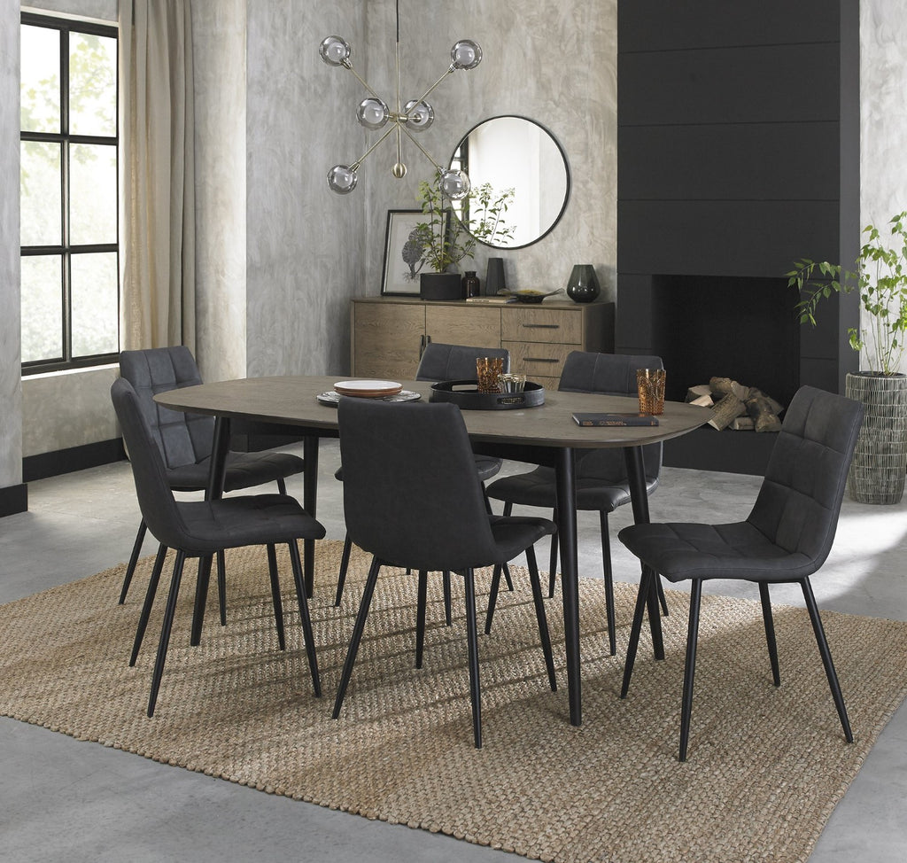 Dark Grey Leather Square Stitched Dining Chair - Home Furniture Interiors