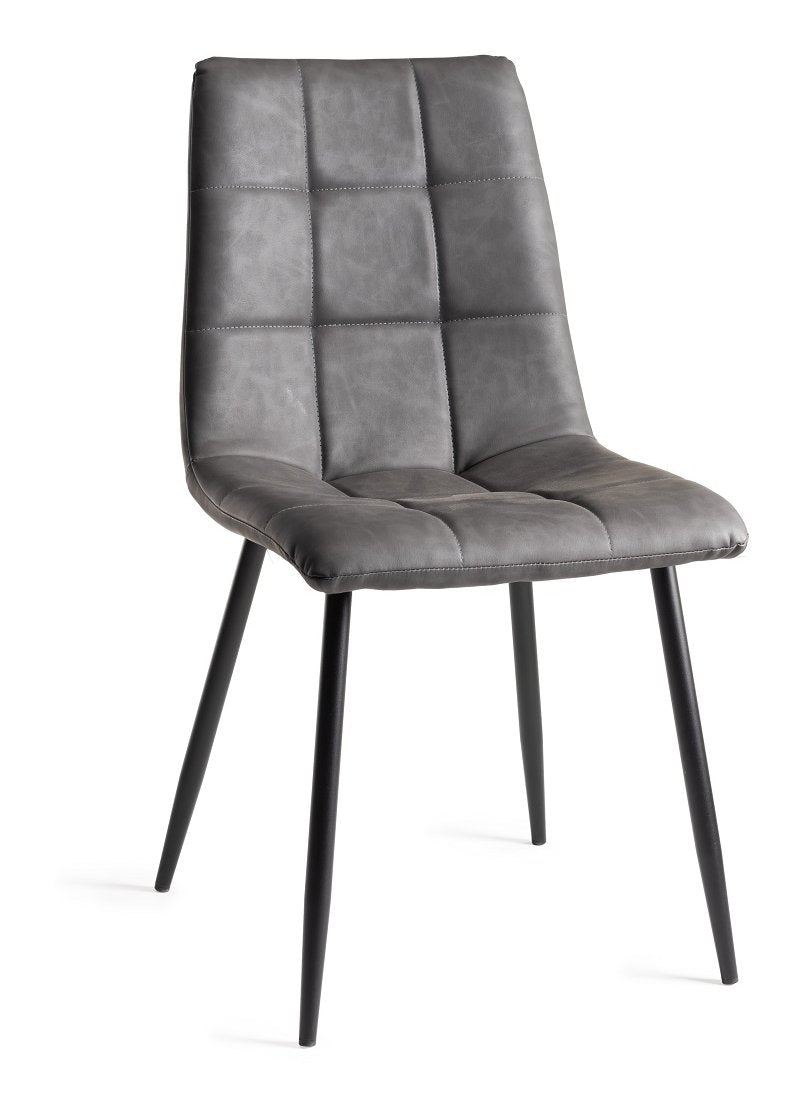 Dark Grey Leather Square Stitched Dining Chair - Home Furniture Interiors