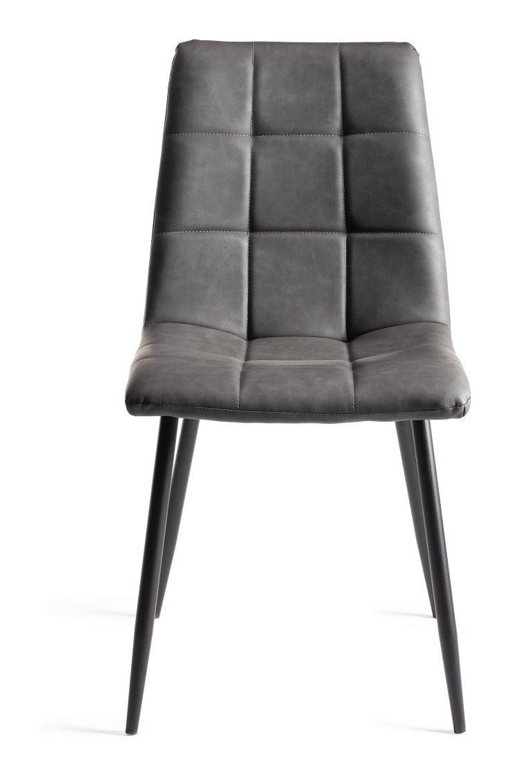 Dark Grey Leather Square Stitched Dining Chair - Home Furniture Interiors