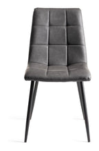 Dark Grey Leather Square Stitched Dining Chair - Home Furniture Interiors