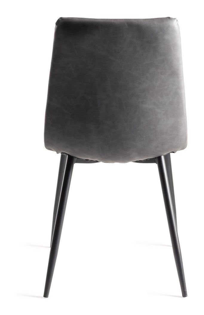 Dark Grey Leather Square Stitched Dining Chair - Home Furniture Interiors
