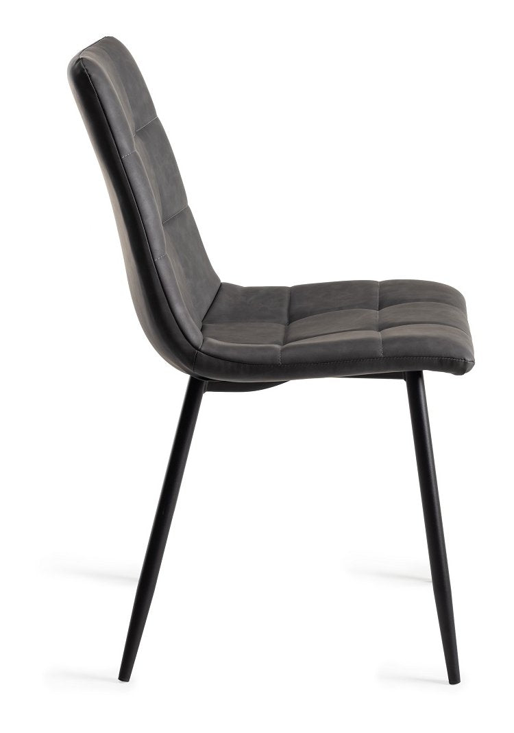 Dark Grey Leather Square Stitched Dining Chair - Home Furniture Interiors