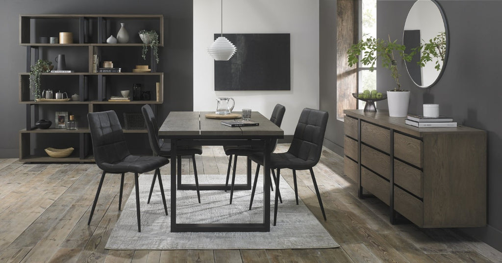Dark Grey Leather Square Stitched Dining Chair - Home Furniture Interiors