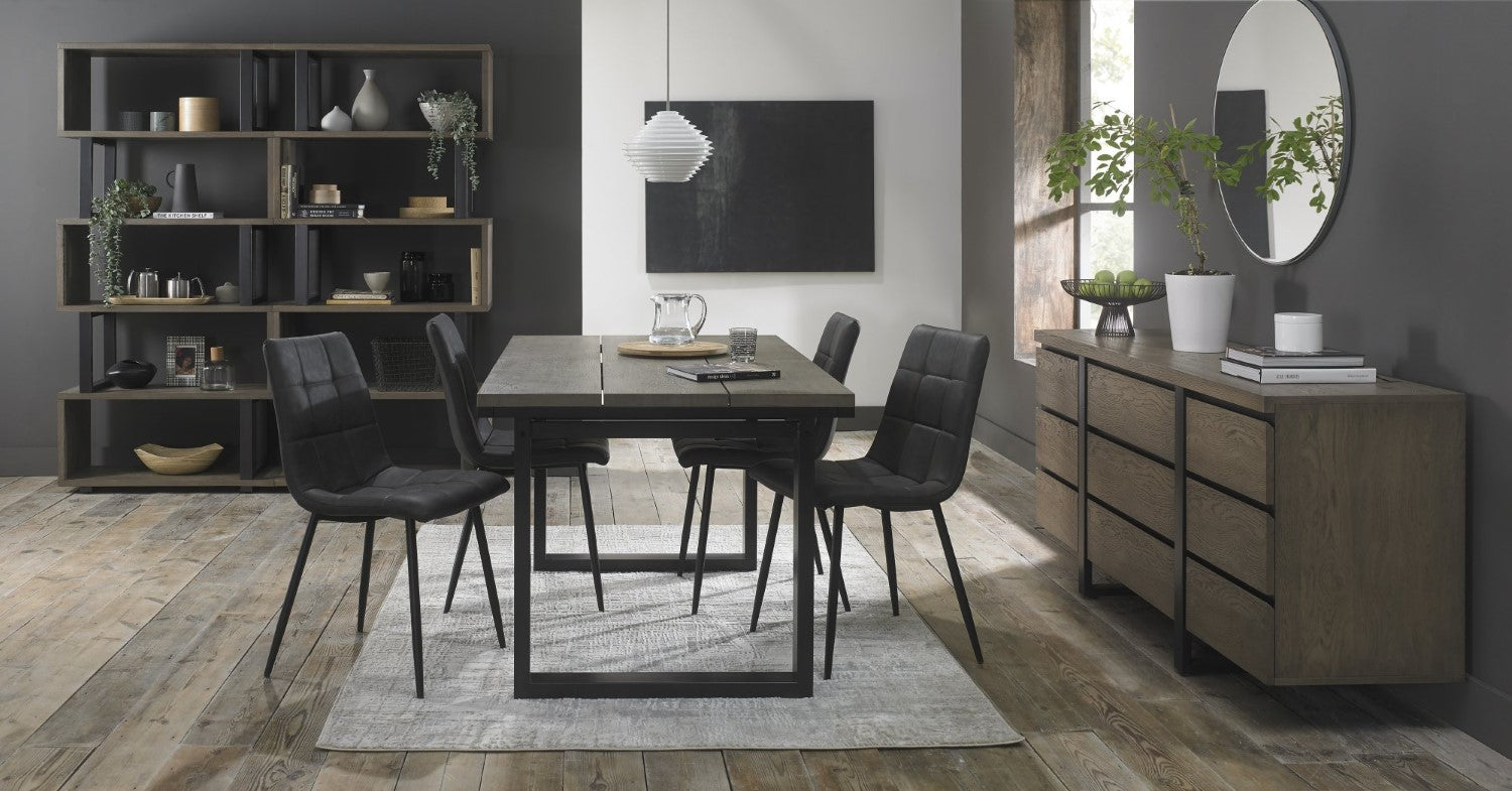 Dark Grey Leather Square Stitched Dining Chair - Home Furniture Interiors